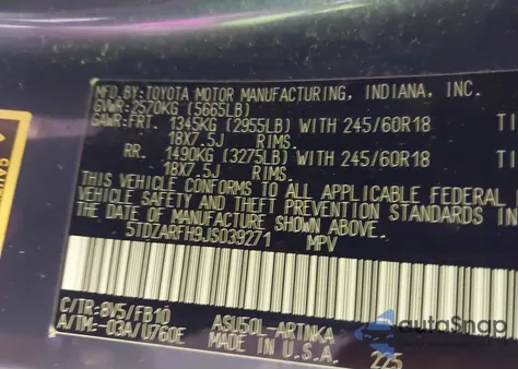 2018 Toyota Highlander Le from USA, damaged, VIN 5TDZARFH9JS039271